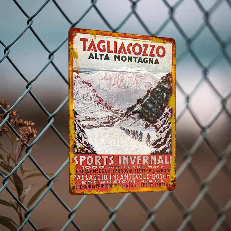 Vintage Tagliacozzo Alpine Poster Metal Wall Art European Mountain Landscape Decor for Living Room Study Bar