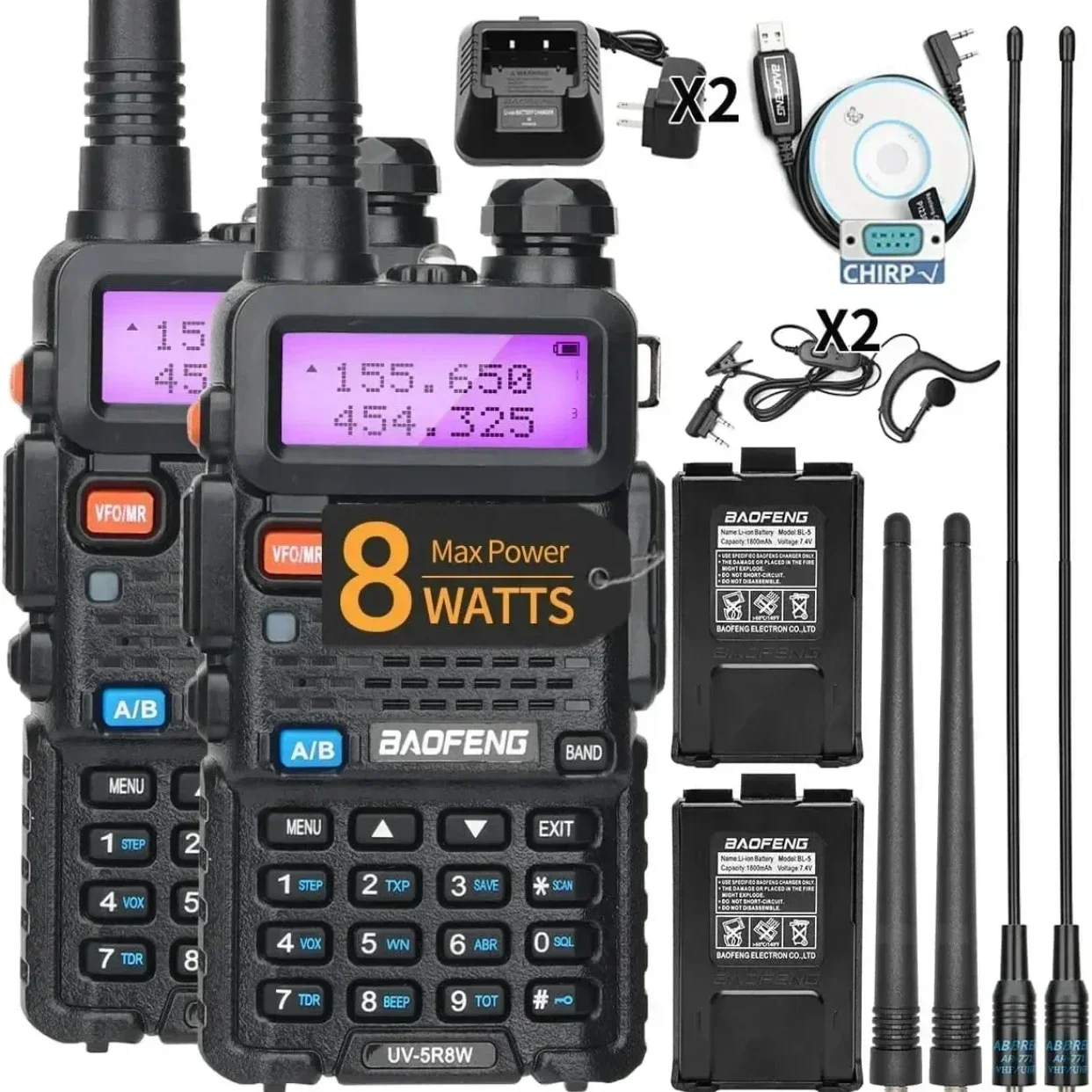 1/2 قطعة BaoFeng UV-5R 8 واط ثلاثي الطاقة اسلكية تخاطب عالية الطاقة المزدوجة الفرقة طويلة المدى 128 CH المحمولة يده UV 5R هام اتجاهين راديو