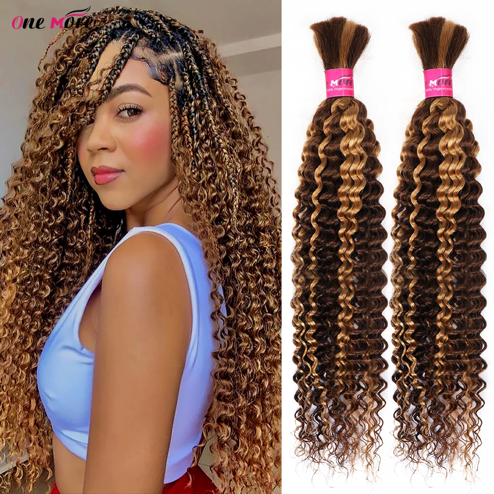 Human Braiding Hair 100g Highlight Deep Wave Human Hair Bulk for Braiding No Weft Curly Human Hair Extensions for Boho Braids