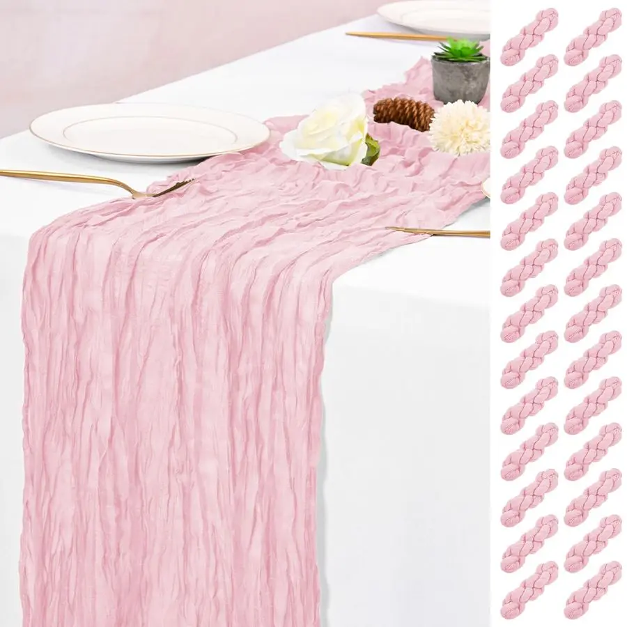 

Розовая скатерть-дорожка из марли 17 x 108 дюймов, в стиле бохо, рустик, полупрозрачная ткань