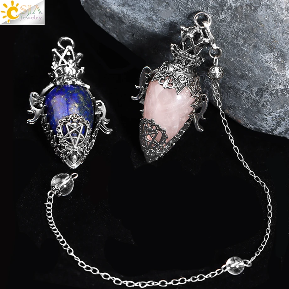 Healing Crystal Pendulum for Dowsinf Spiritural Water Drop Natural Stone Pendant Amethysts Pink Quartz Pendulums Pendulo H385