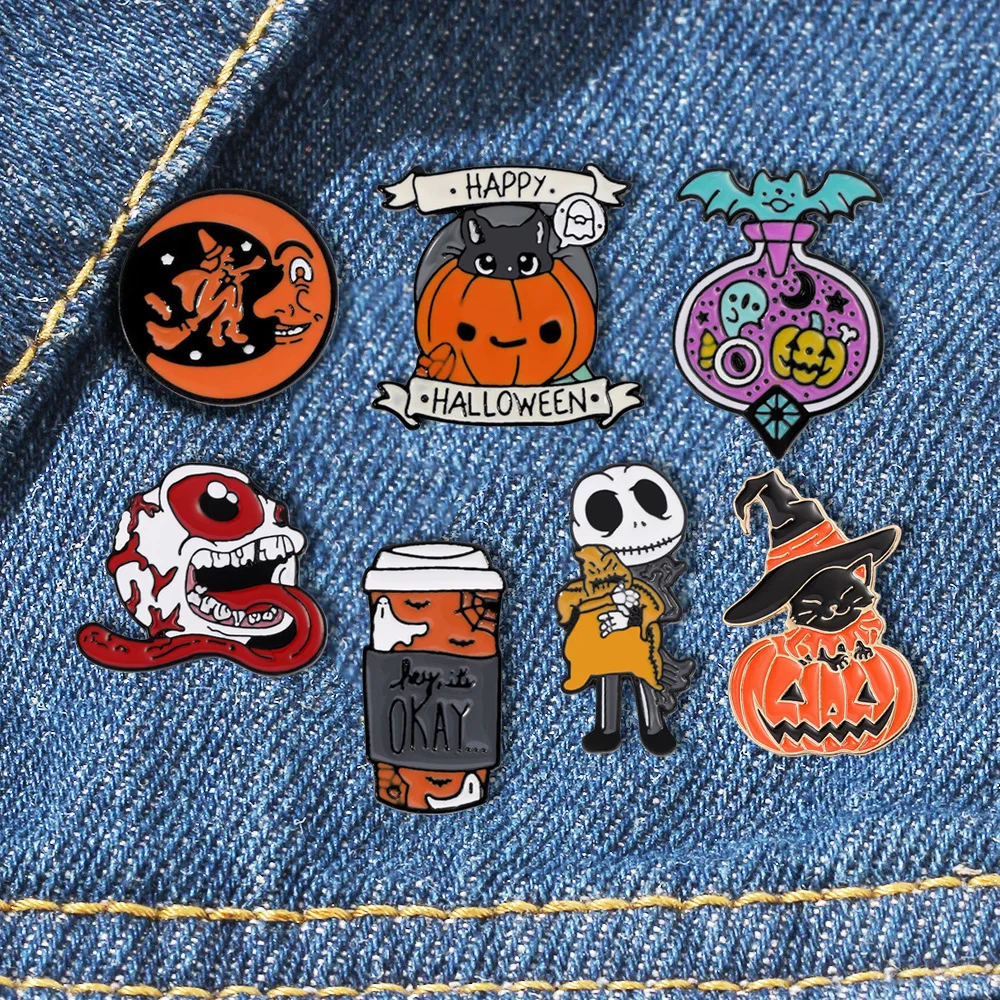 Cartoon New Halloween Series Punk Series Mushroom Trick and Treat Enamel Brooch Metal Badge Pins