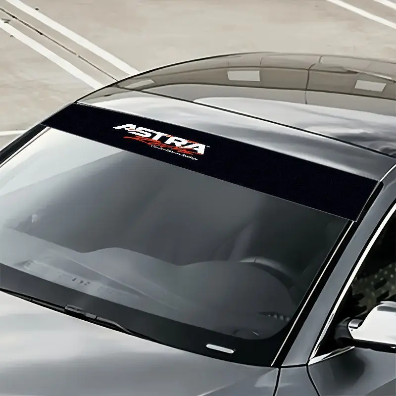 Astra Racing's dynamic front windshield sticker one-piece package showcases striking white capital letters and a vibrant red