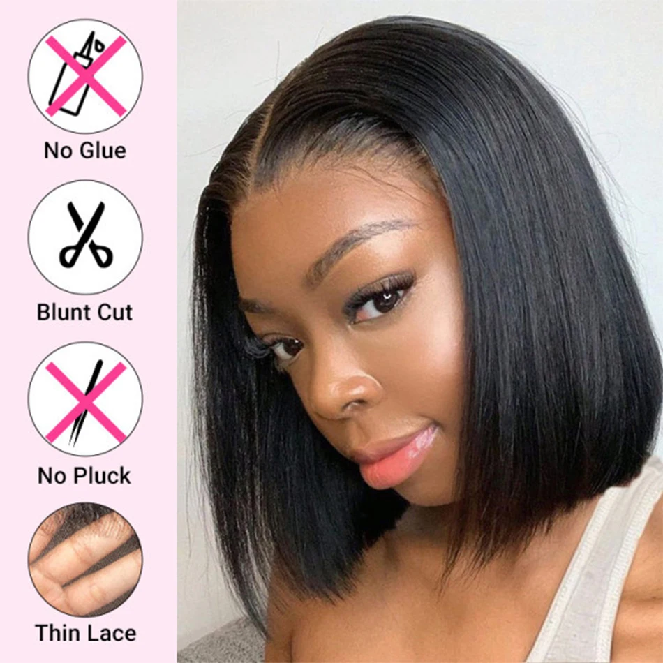 13x4 Short Bob Wigs Bone Straight Lace Front Human Hair Wigs for Women Brazilian Transparent Lace Frontal Wigs Pre Plucked 180%