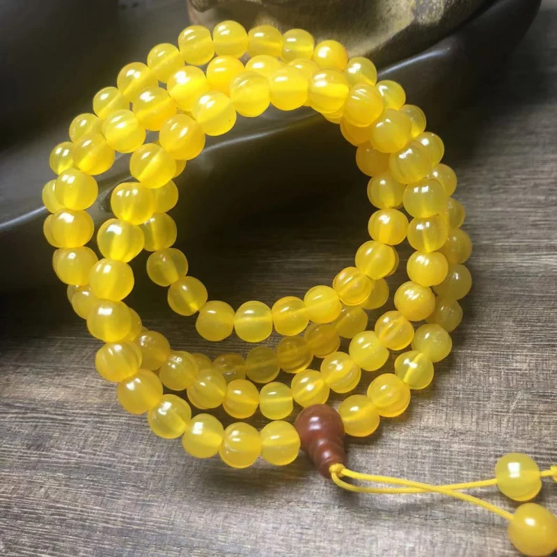 Wholesale Yellow Agate Pumpkin Beads Melon Beads 108 Beads Men's and Women's Long Chalcedony Beads Red Agate Tee