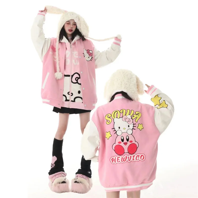 Original Baseball Jersey Hellokittys Embroidered Stars Fall Winter Couple Secondary Jacket Anime Plush for Girl Birthday Gift