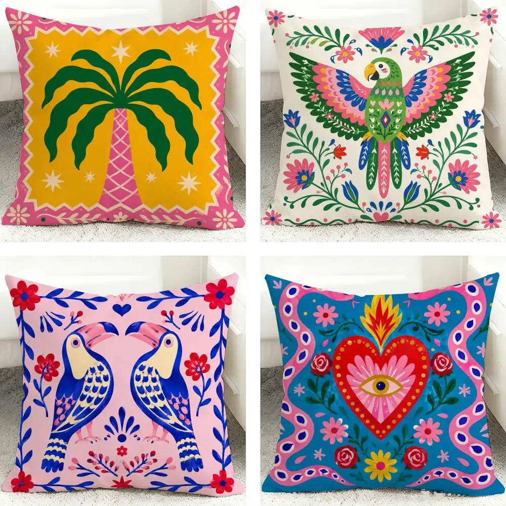 Maximalist Mexican Folk Art Cushion Cover 40x40cm Square Decorative Sofa Cushion Cover Bedroom Living Room Home Decor Gift