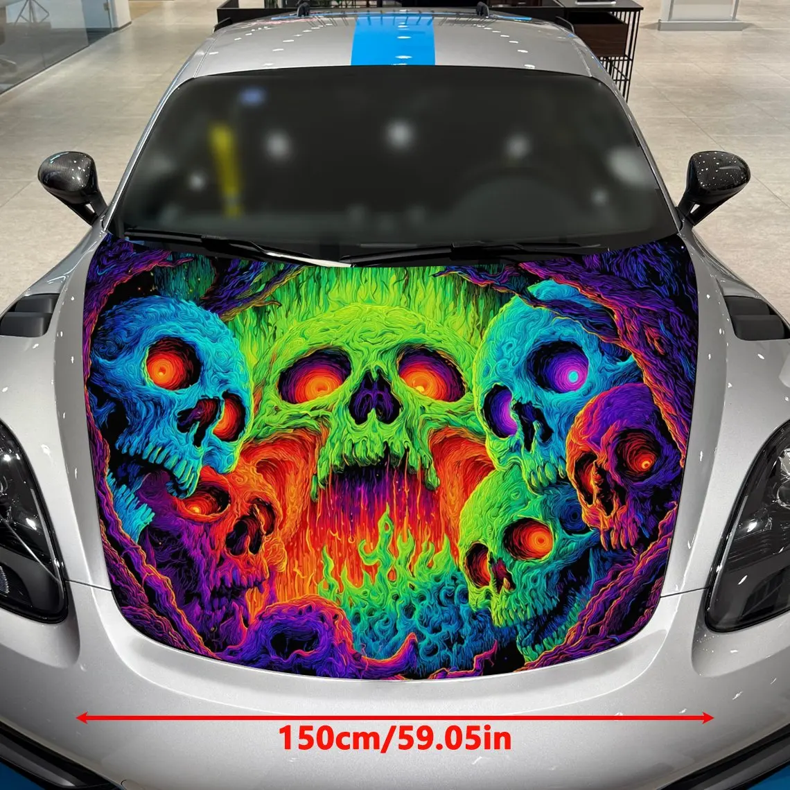 Fantasy Colorful Skull Forest Imagery Car Vinyl Wrap, PVC Material Waterproof Car Hood Sticker, Self-Adhesive Scratch-Resistant