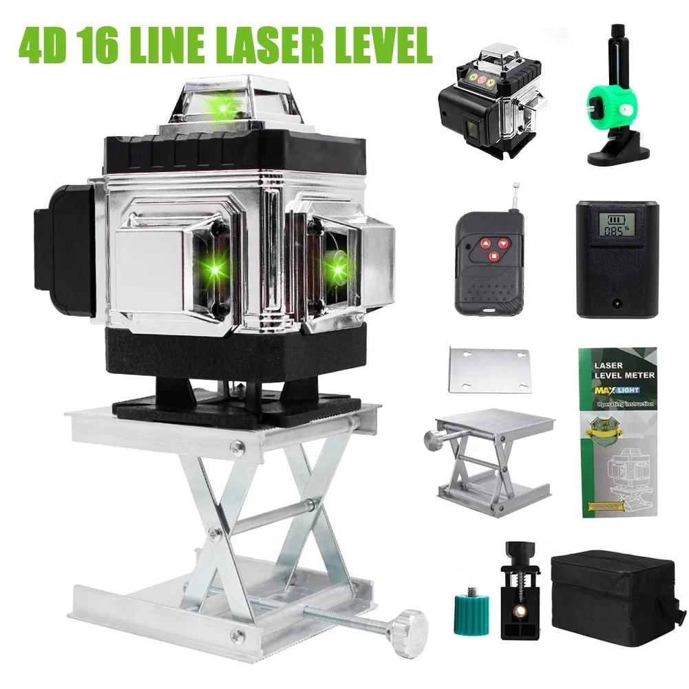 

4D 16 Line Laser Level Self-Leveling 360° Horizontal and Vertical Cross Green Beam Line Laser Level Adjustable EU US UK