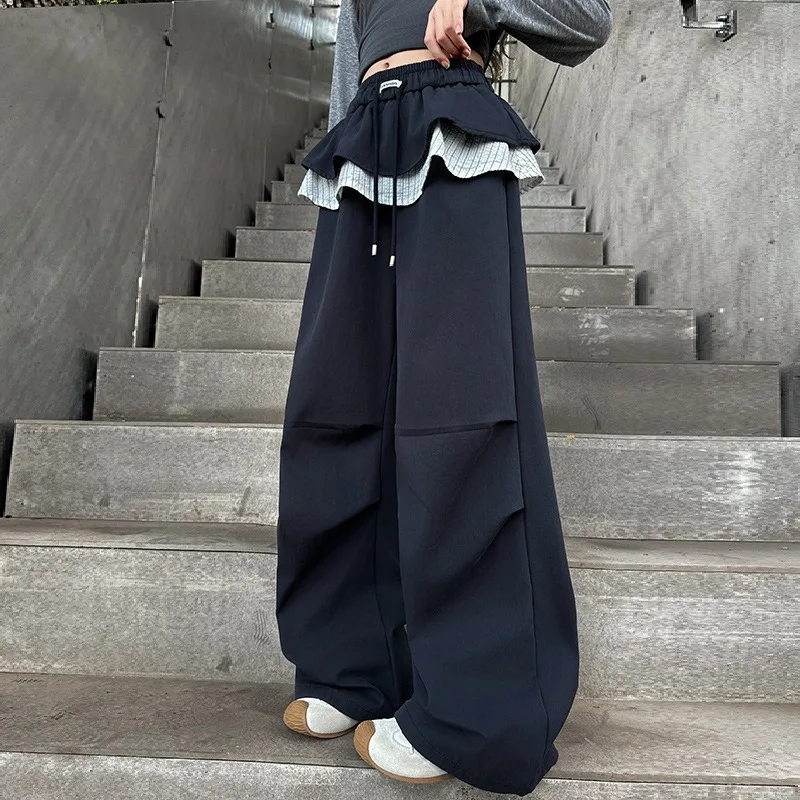 Children Girls Straight Pants UNITIM 4-14Yrs Kids Girls Patched Curtain Pants Loose Casual Young Teenagers Girls Wide Leg Pants