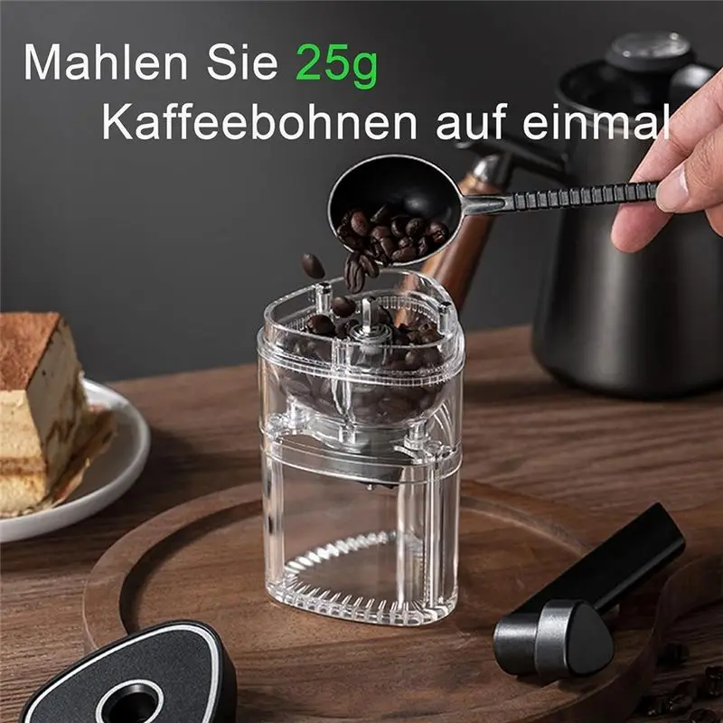 ABJI-Manual Coffee Grinder, Cone Mill Suitable For Coffee Beans And Spices, Adjustable Espresso Grinder 25G Hopper Transparent+B
