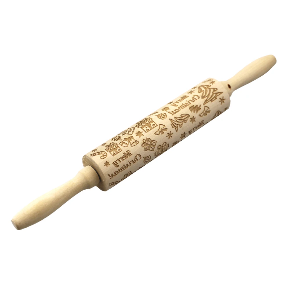 

Christmas Tree Gift Baking Rolling Pin Wood Kitchen Roller Deep Carved Beech Embossed Pattern Mold Resistant Smooth