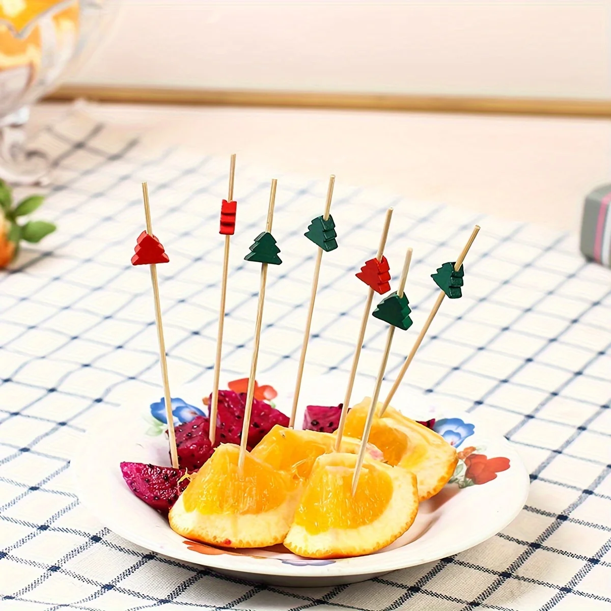 1000pcs 10Bags Disposable Art Bamboo Platter Sushi Burger Snack Decoration Bamboo Sticks Cartoon Christmas Tree Fruit Sticks
