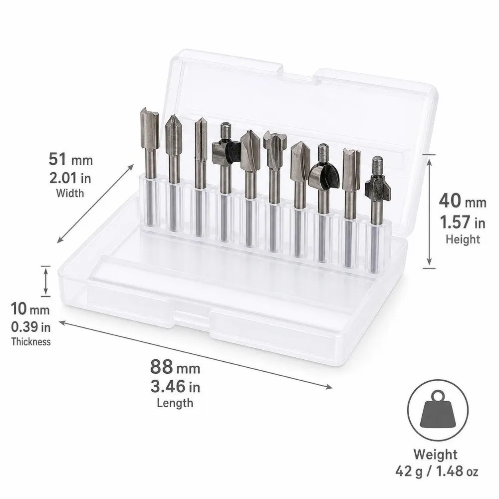 10PCS HSS Material Router Bits Set 1/8