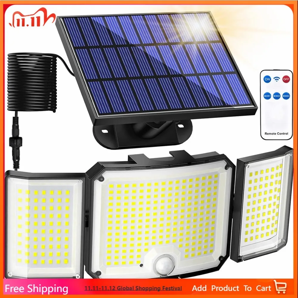 

Outdoor Solar Waterproof Belt with Motion Sensor, Flood Light, Remote Control Mode, Fit for Patio, Garage, Backyard, 346LED