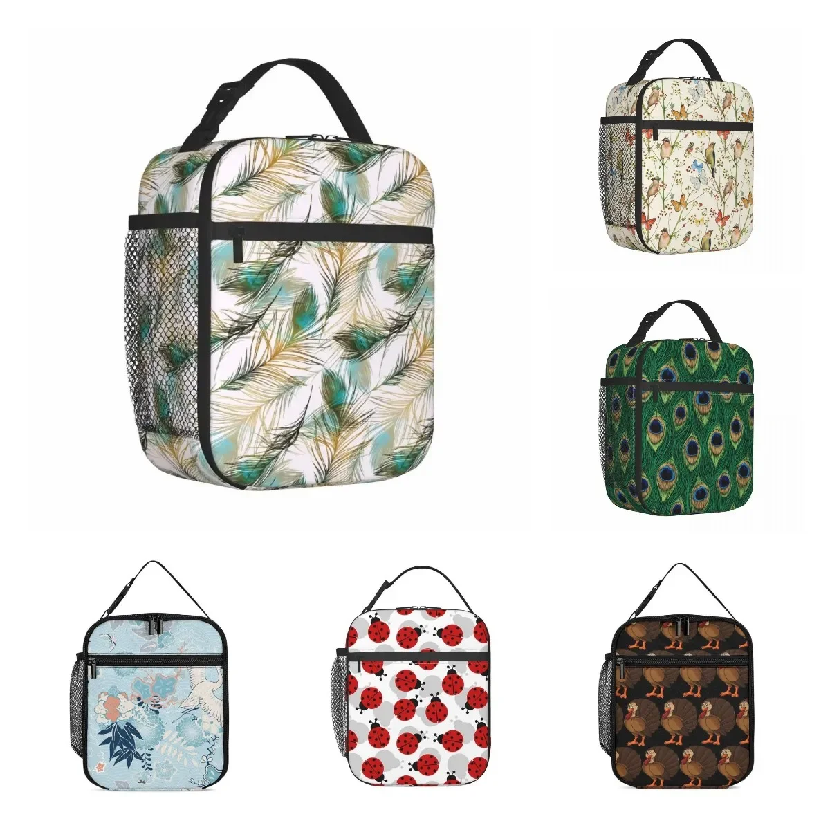 

Beautiful Feather Merch Insulated Lunch Bag for Women Picnic Peacock Feathers Food Box Portable Casual Cooler Thermal Lunch Box