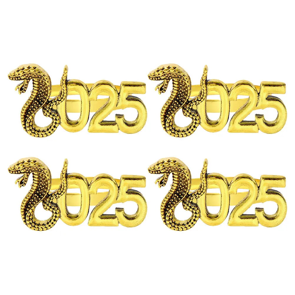 

4Pcs Snake Napkin Rings Metal Holders Lunar New Year Xmas Party Banquet Table Decoration Decorative Serviette Rings