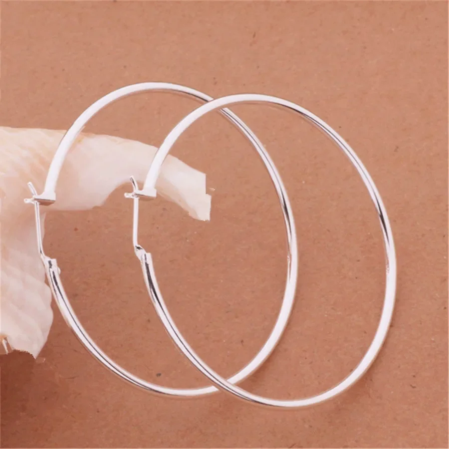 Silver Plated Elegant 5CM Big Circle hoop Earrings for Women Fashion Party Wedding Accessories Jewelry Christmas Gifts