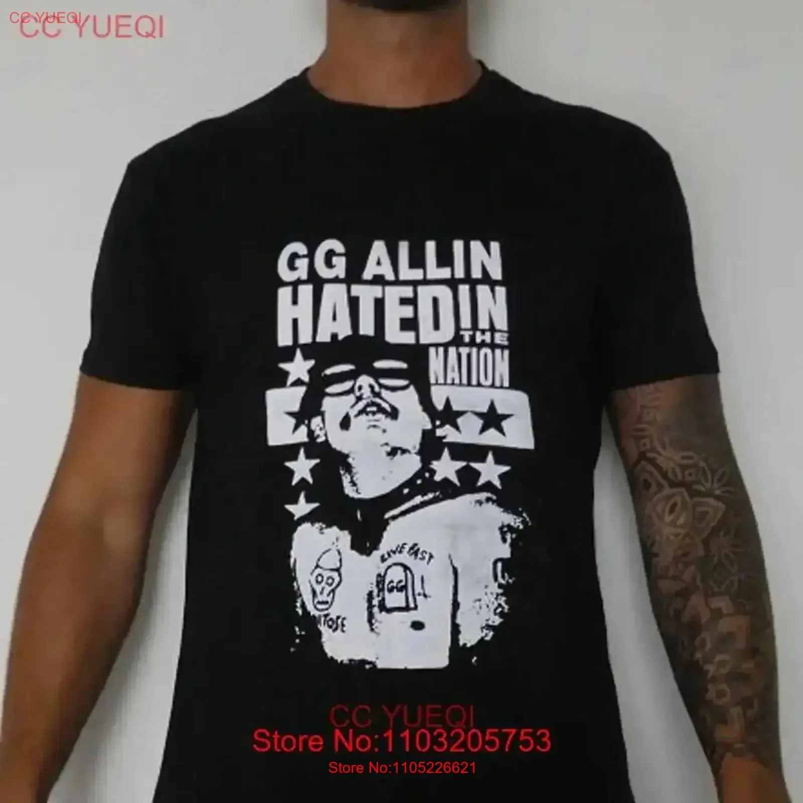 Gg Allin Hated Black T shirt 8A7121 vintage Washed Casual Soft graphic Comfortable Versatile homme vintage Washed