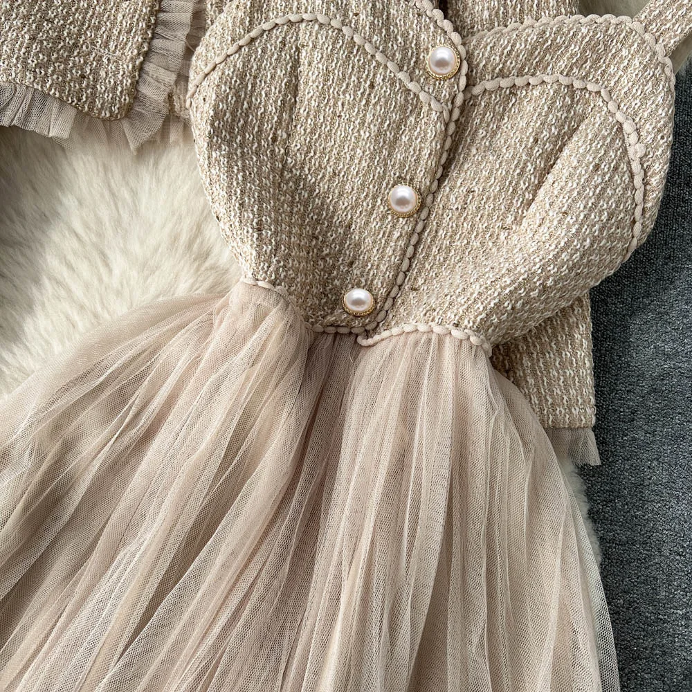 Luxury Elegant Women Dress Sets Short Coats+Spaghetti Strap Tulle Dresses 2023 New Spring Autumn Female Two-Piece Suits