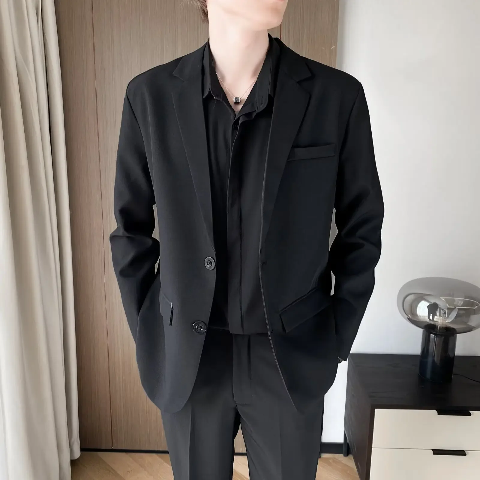 2024 Casual Western-style Men's Suit Top Korean-style Blazer Jacket Elegant Stable Black Suit For Mature Men