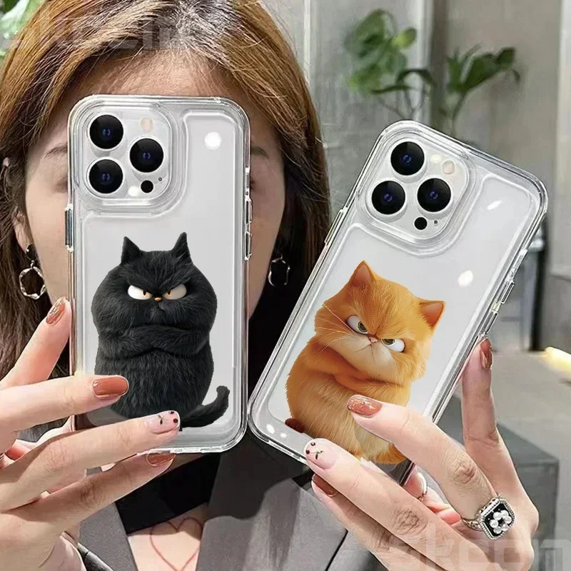 Cute Cartoon Cat Phone Case For iPhone 15 Pro Max 16 14 13 12 11 Pro Max Mini X XS XR 7 8 Plus Shockproof Clear Back Cover