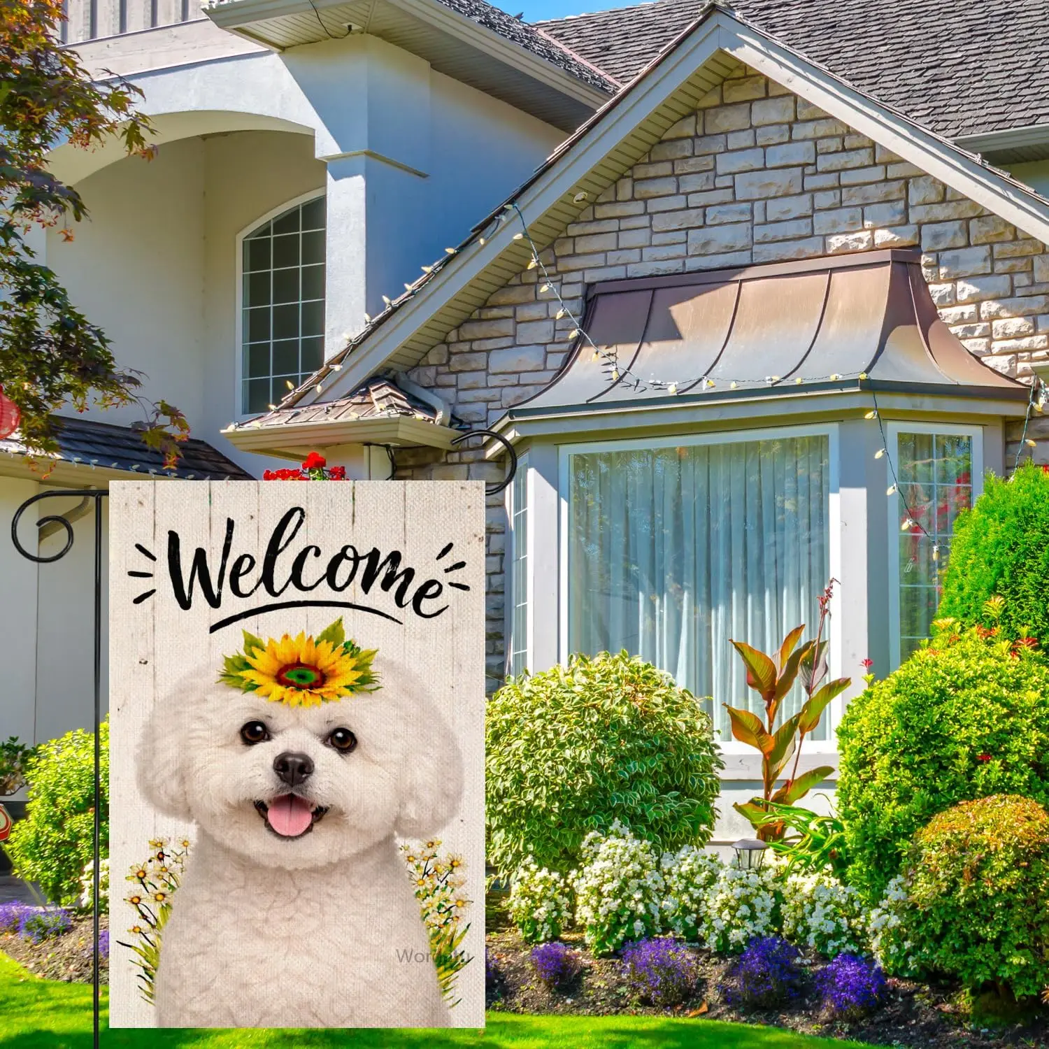 Welcome Spring and Summer Garden Flag Bichon Frise 12x18 Inch Double Sided Seasonal Little daisy Yard Flag for Outside Decor yyi