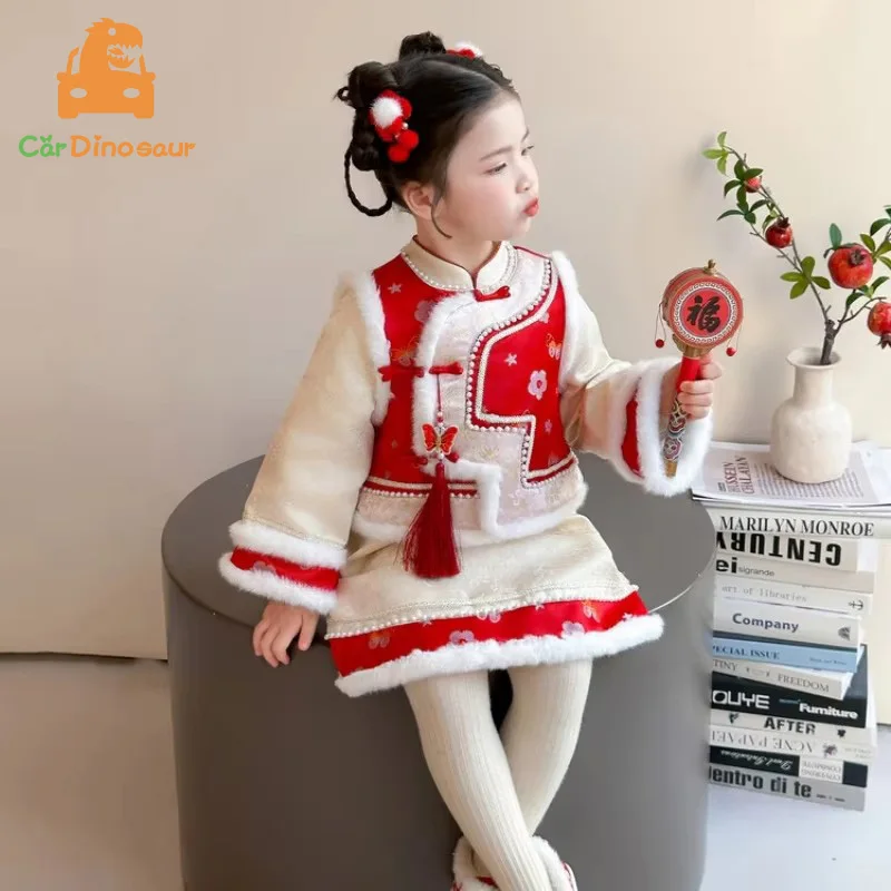 Girls Cheongsam Gege Fu Winter Children Clothes Thickening Kids Tangsuit Baby Traditional Chinese Sping Festival Ethnic Dress
