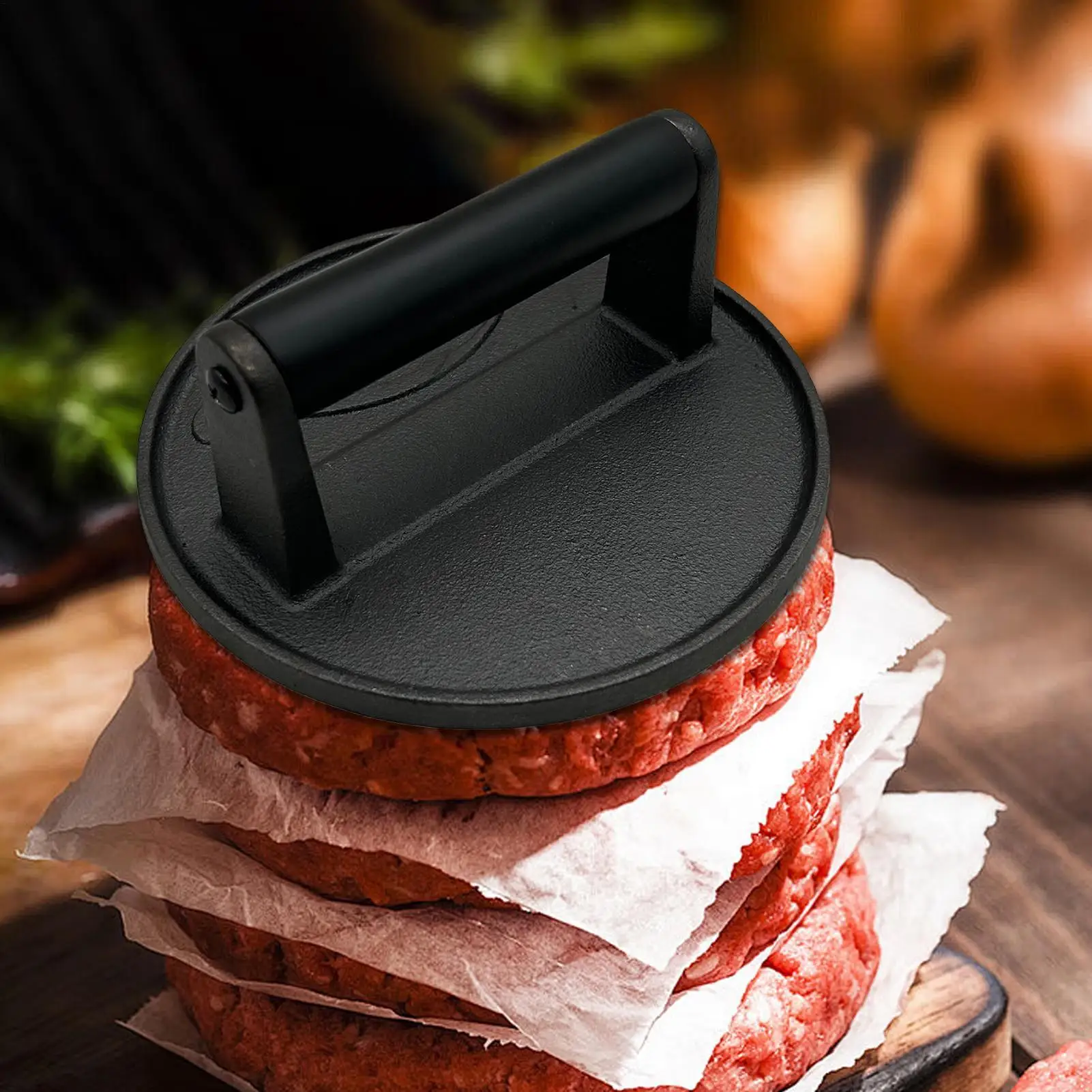 16.5cm Cast Iron Meat Press Round Steak Burger Grill Weight Flat Smasher Kitchen Professional BBQ Cooking Accessory
