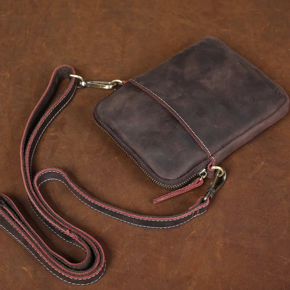 S.WORKER Vintage Echtleder-Umhängetaschen Crazy Horse Handgefertigte Mini-Tasche für Telefon, Karten und Schlüssel – Detail 17