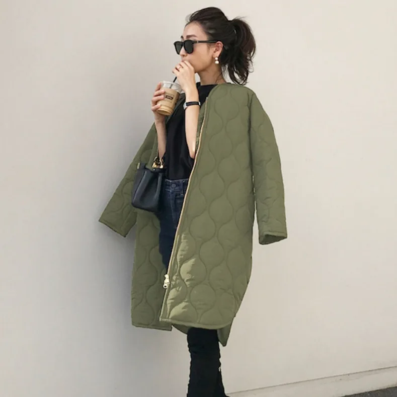 Fashionable Korean Style Women's Cotton Jacket Medium-Length round Neck All-Size Winter Coat Stylish Ladies' Cotton Coat