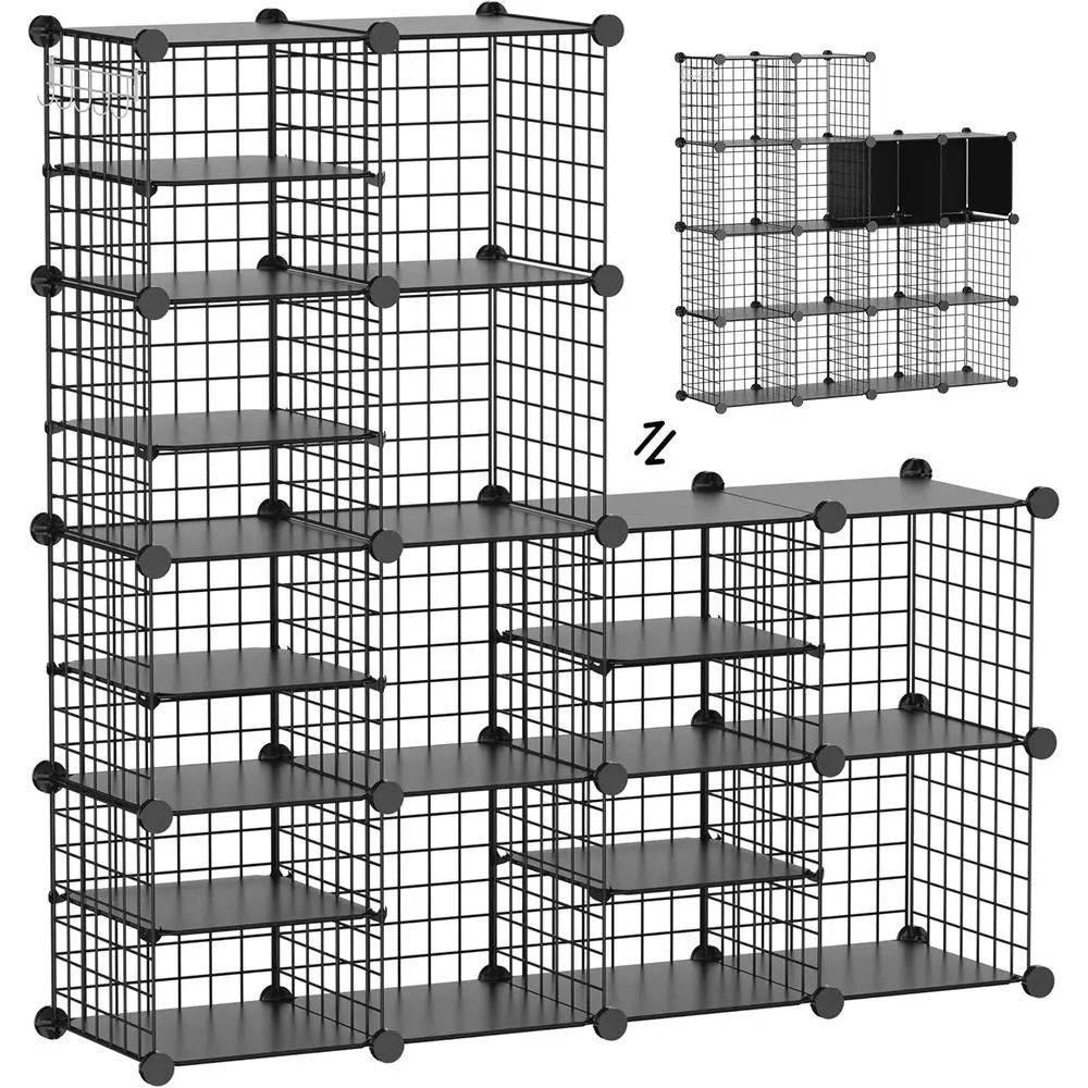 

Kiivoena Wire Cube Storage Organizer, 12 Cubes Converted into 14 Cubes, Sturdy Metal Grids Storage Shel Closet Shelving Units an