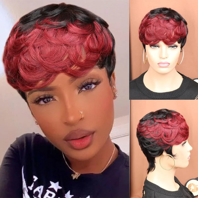 

Fashion short curly hair wig women's black chemical fiber headgear high temperature silk layering full headgear wigs