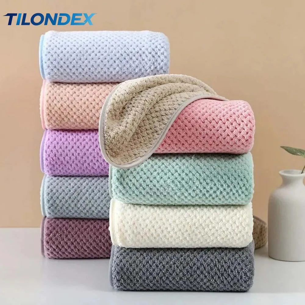 TILONDEX 35x75CM Waffle Weave Coral Fleece Towel Ultra Absorbent Quick Dry Hand Towel for Home Bath Kitchen