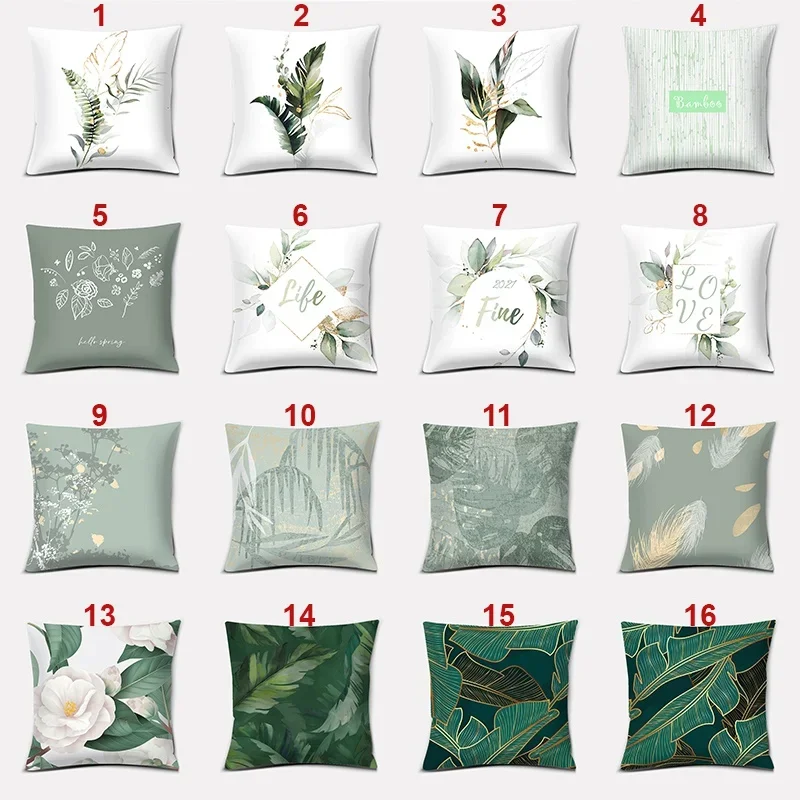 Polyester Bean Green Floral Series Home Office Decoration Pillow Bedroom Sofa Car Cushion Cover Pillowcase