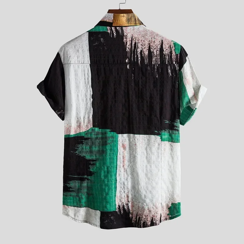 Hawaiiaans Etnisch Feestshirt, Hete Zomersplicing, Heren Shirt Met Korte Mouwen En Enkele Rij Knopen, Los En Casual