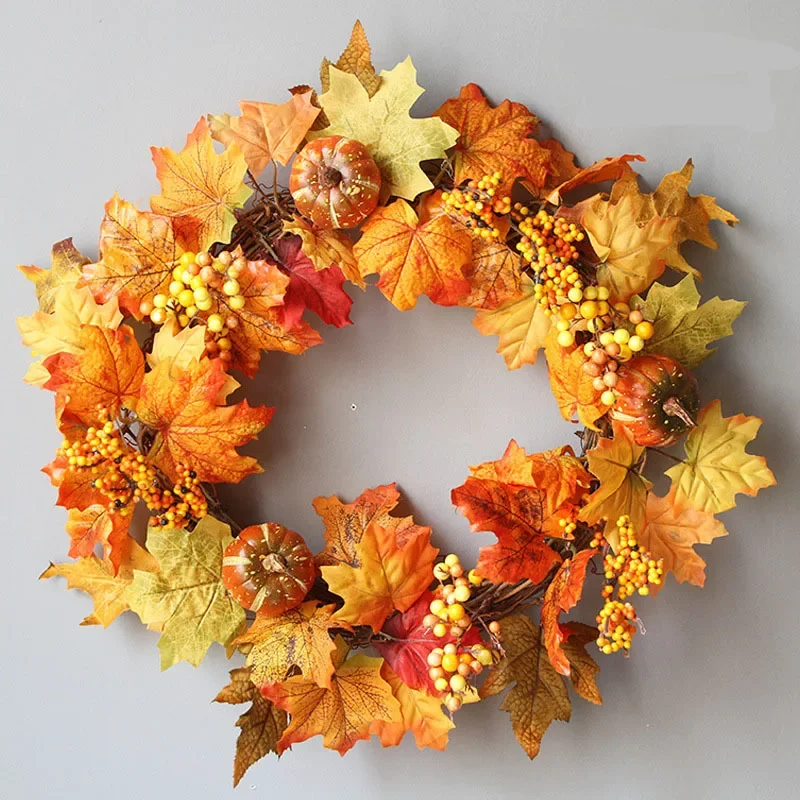 Thanksgiving Day Door Decoration Harvest Festival Garland Berry Maple Thanksgiving Home