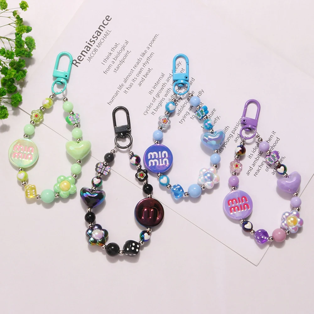 Fashion Resin Heart Pendant Keychain With Bell Creative Women Colorful Plastic Link Chain Key Ring Earphone Case Bag Accessories