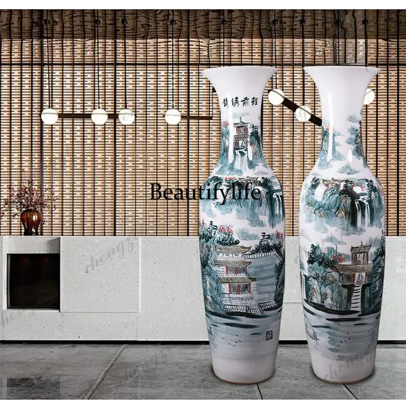 NQ52 Hand-painted Jinde Town ceramic vase Chinese-style living room hotel opening housewarming gifts floor ornament
