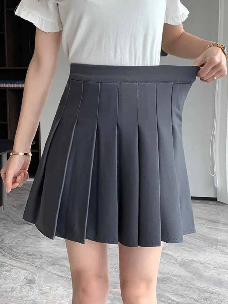 Korean Elastic High Waist Pleated Skirt Woman Black Gray Short A-Line Skirts for Women 2024 Summer Jk Uniform Mini Skirt