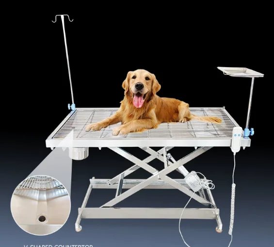 Pet hospital 304 stainless steel special surgical bed, lifting examination and dissection table, mobile electric animal surgical