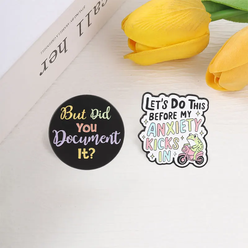 Cartoon Funny Frog Riding Motorcycle Anxiety Quotes Colorful English Brooch Casual Gift Metal Badge Pin for DIY Clothing Bags