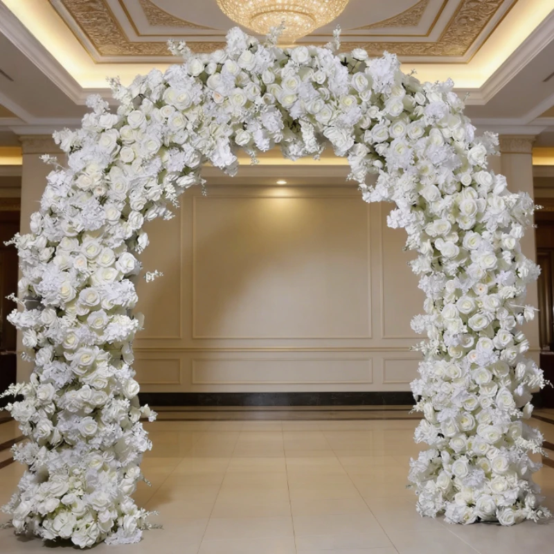 

2.4M White Rose Artificial Arch Flower Outdoor Wedding Decoration U Shaped Arch Cherry Blossom Flower Arrangement Stage Set