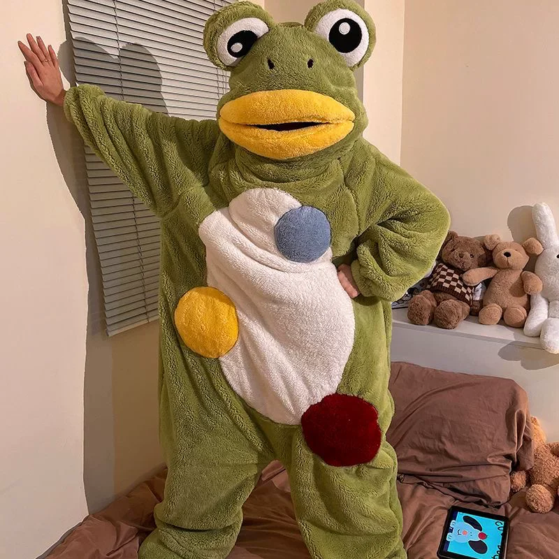 Pijama Kigurumi de Rana de Dibujos Animados, Traje de Pijama de Invierno, Disfraces de Cosplay para Halloween y Carnaval, Ropa de Dormir para Hombres y Mujeres