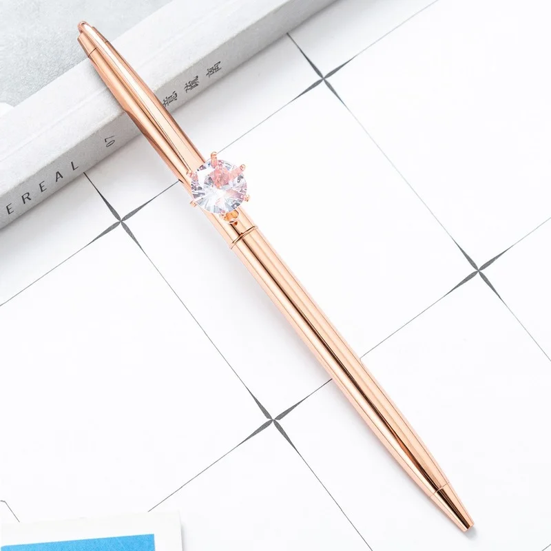 1 Piece Candy Color Ballpoint Pen School Office Supply Wedding Stationery Crystal Diamond Metal Rose Gold Pens Pens for School