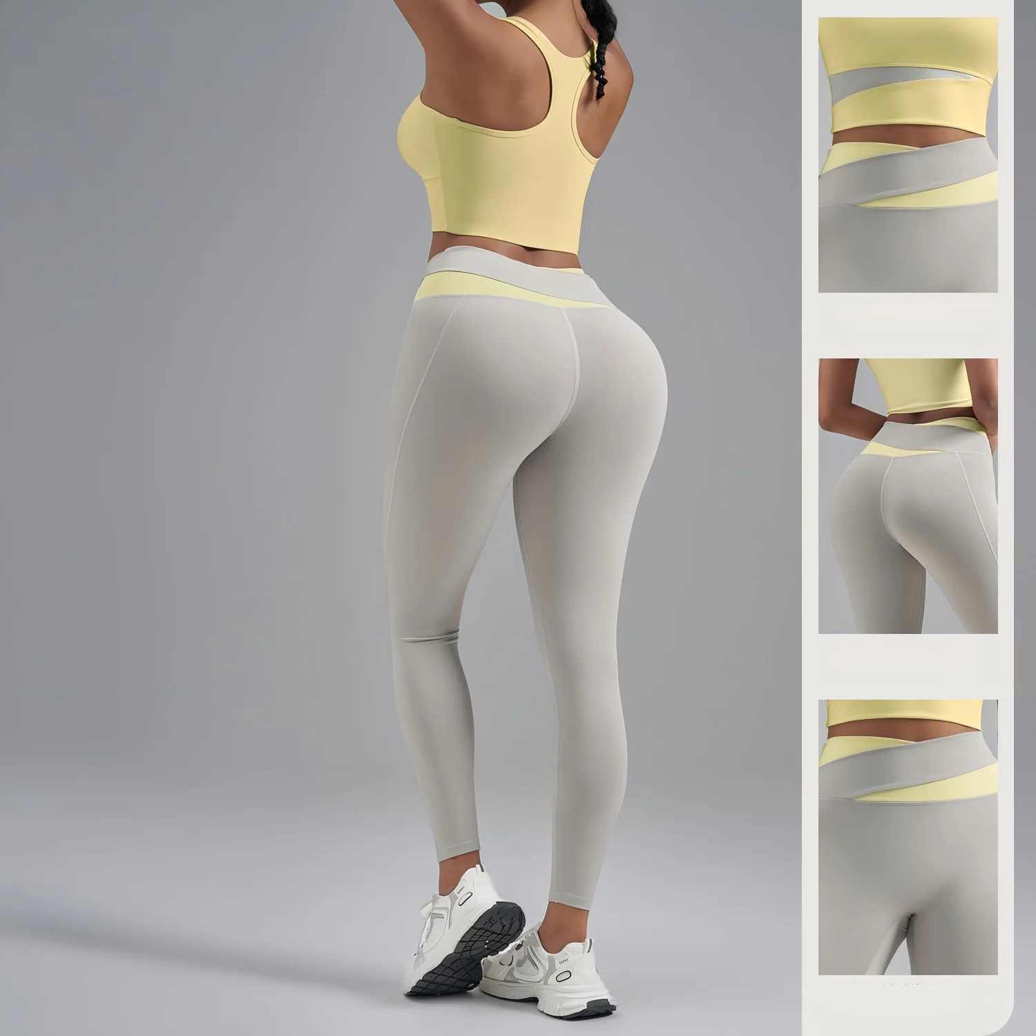 Women's Color Block Yoga Set Two Piece Shockproof High Stretch Gym Workout Sportswear Peach Butt Tight Fitness Clothing