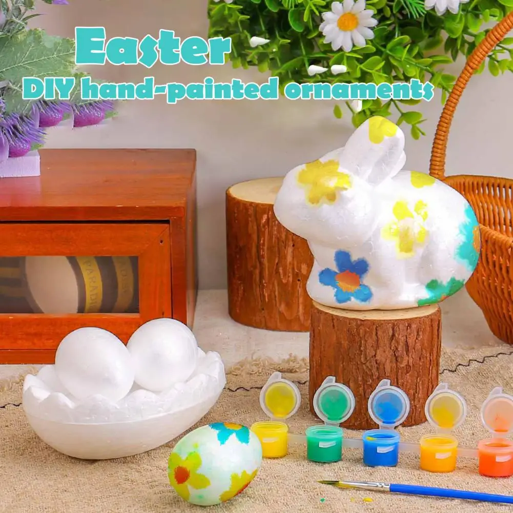 Kit de decoración de huevos de Pascua, Kit de pintura de Pascua con 6 pinturas de colores, pincel, huevo de espuma artesanal para hecho a mano para Pascua