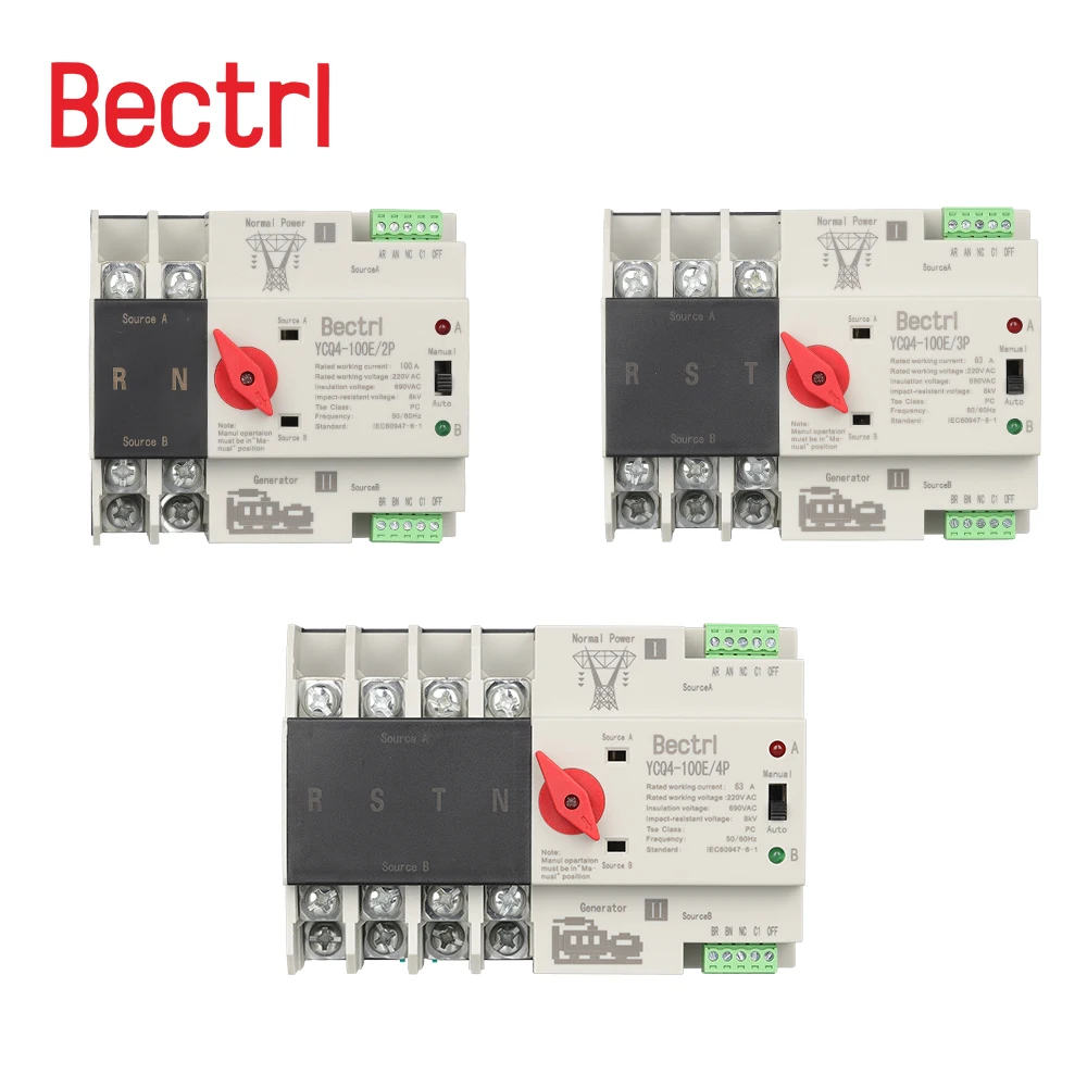 2P 3P 4P Din Rail ATS Dual Power Automatic Transfer Switch Electrical Selector Switches Uninterrupted Power