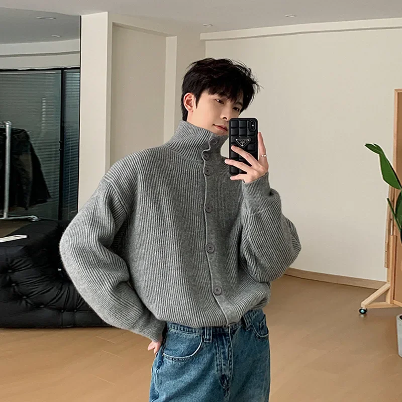 

Men Sweater Cardigan Sweater 2023 Spring and Autumn Solid Turtleneck Cardigan Sweater Men Thickened Sweater Coat