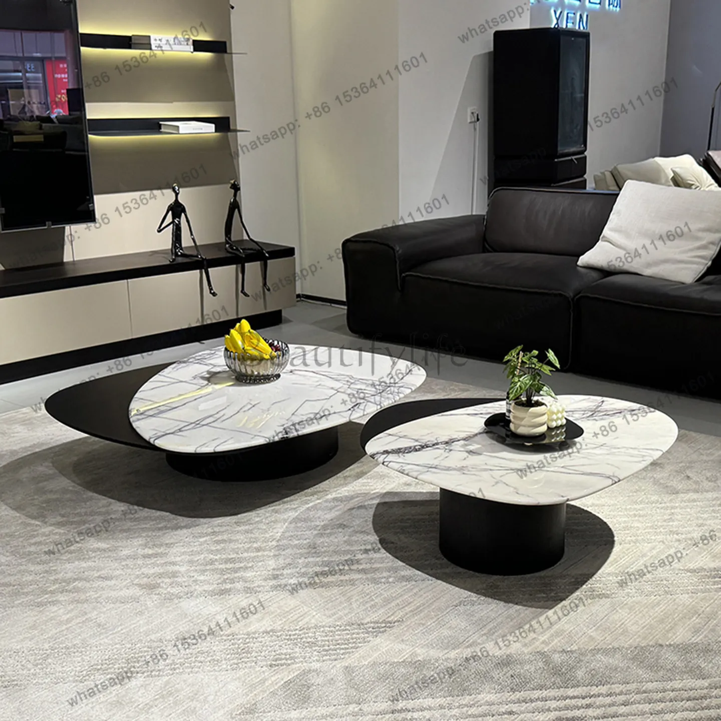 Italian minimalist medieval style designer special-shaped smoked wood fragrant snow plum natural marble coffee table